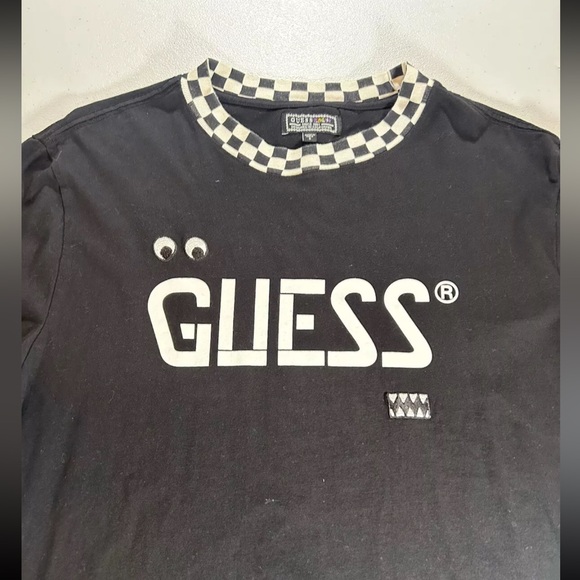 Guess X J Balvin Shirt Size S Checkered Collar Eyes Embroidered Spell Out Script - Picture 2 of 10